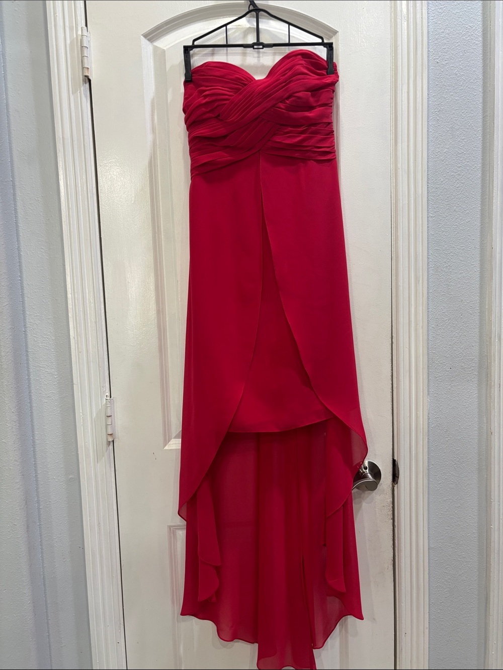 David's Bridal Strapless red High-Low Chiffon Dress